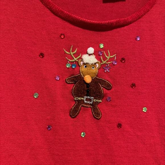Vintage Quacker Factory Red Reindeer Christmas Sweater Short Sleeve Plus Size 3X - Picture 2 of 4